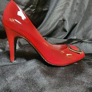 BCBGirls Red Peep Toe Heels Size 7.5 | 4 Inch High Heel Pumps Classic Dress Shoe
